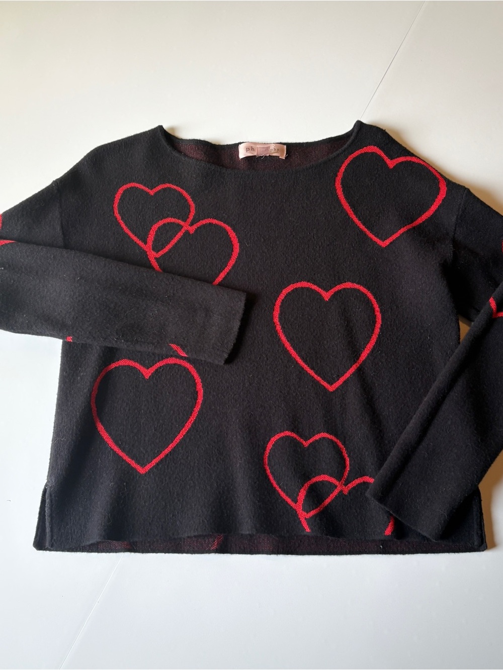 Philosophy Republic Clothing Black & Red Heart Sweater Size Small